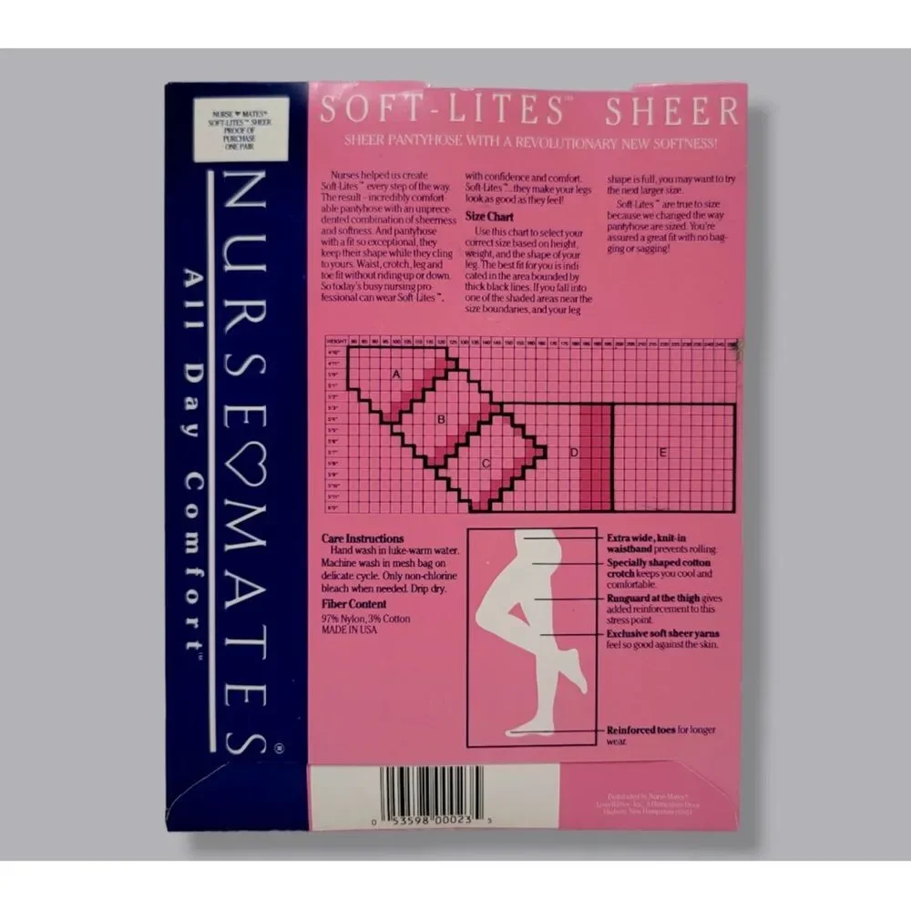 VINTAGE Nurse Mates #81501 Soft-Lites Sheer Pantyhose In White Size B